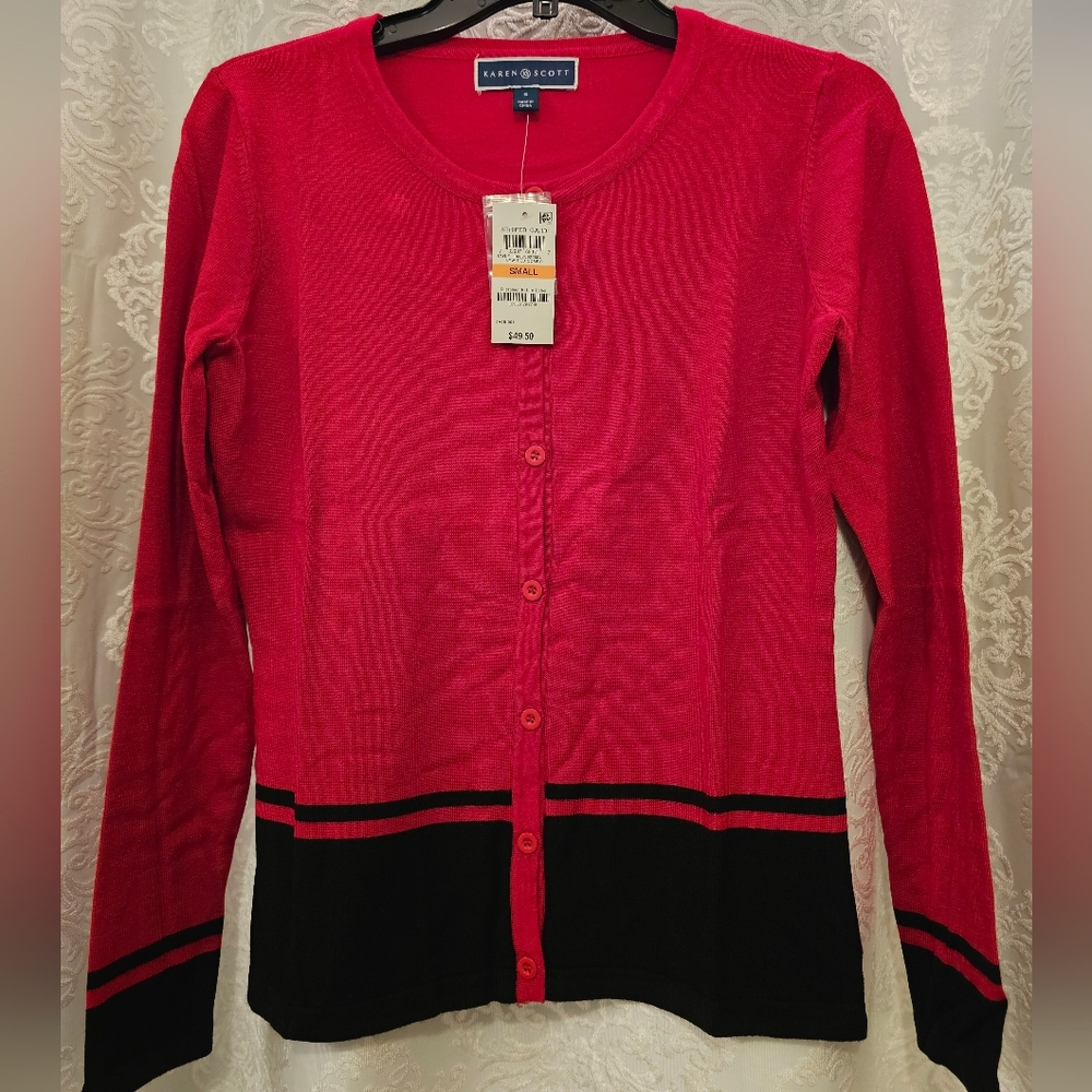 Karen Scott $50 Retail NWT Women's Red and Black Sweater